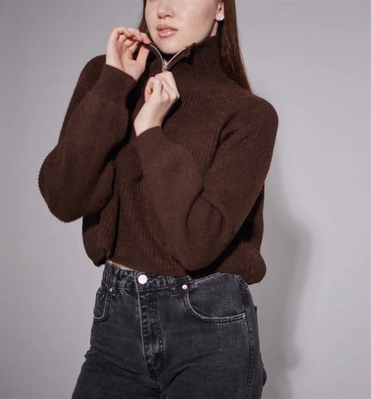 Damen Pullover mit hohem Kragen und Zip Heidi-Mode