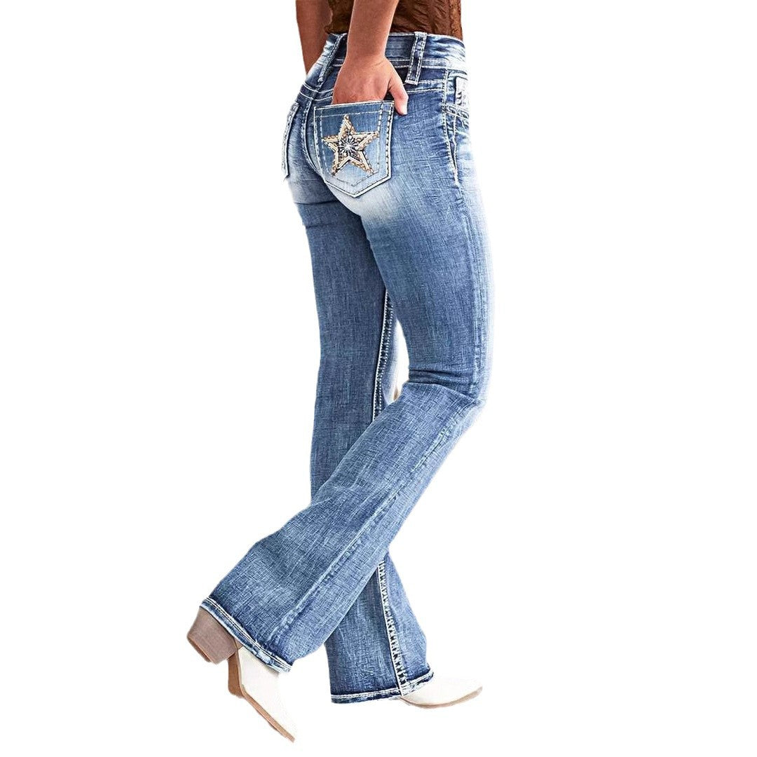 Damen Bootcut Jeans mit vintage Waschung und eleganten Nähten Heidi-Mode