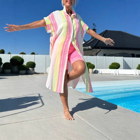 Damen Leichtes Baumwoll Button-Up Überkleid Heidi-Mode