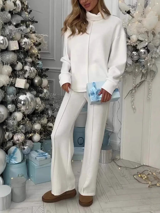 Damen Fleece-Lounge-Set mit modernem Stehkragen und weitem Schnitt Heidi-Mode