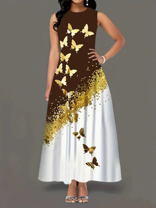 Heidi-Mode | Rundhals-Träger A-Linien Lang Kleid