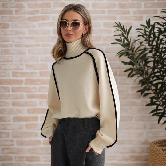 Damen Pullover mit hohem Kragen und Volumenärmeln Heidi-Mode