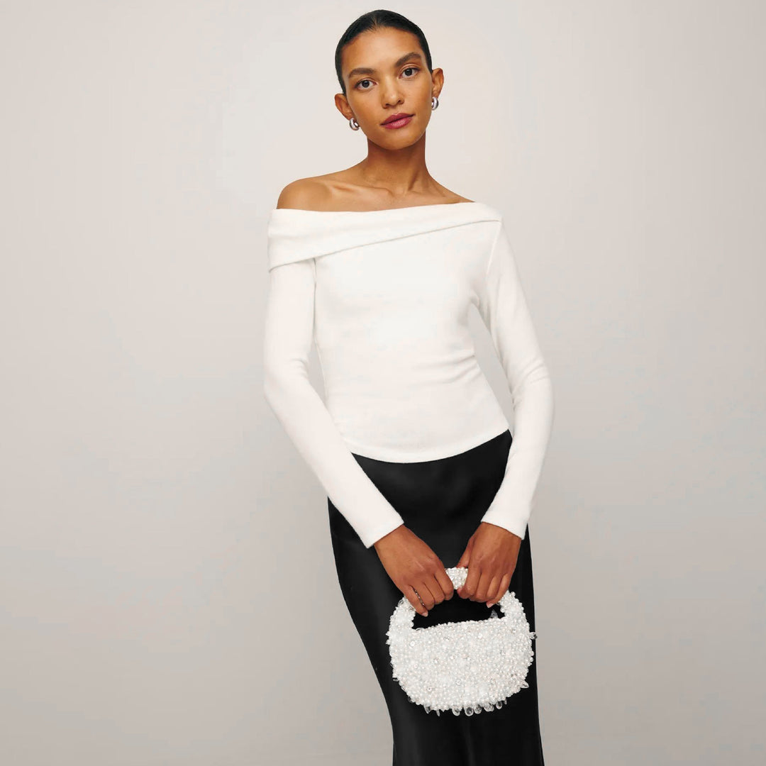 Damen Elegantes Langarmoberteil mit schrägem Ausschnitt und figurbetontem Schnitt Heidi-Mode