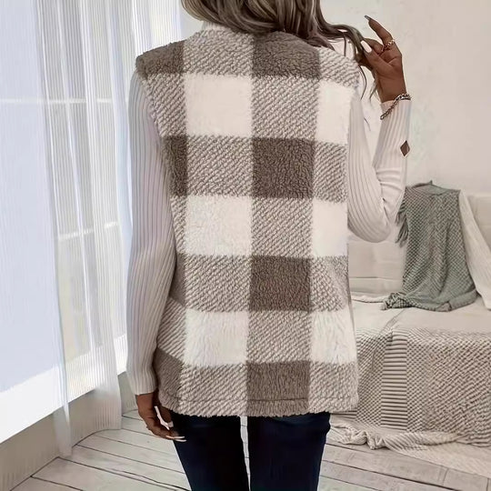 Damen Gemusterte Fleece-Weste mit praktischen Taschen Heidi-Mode