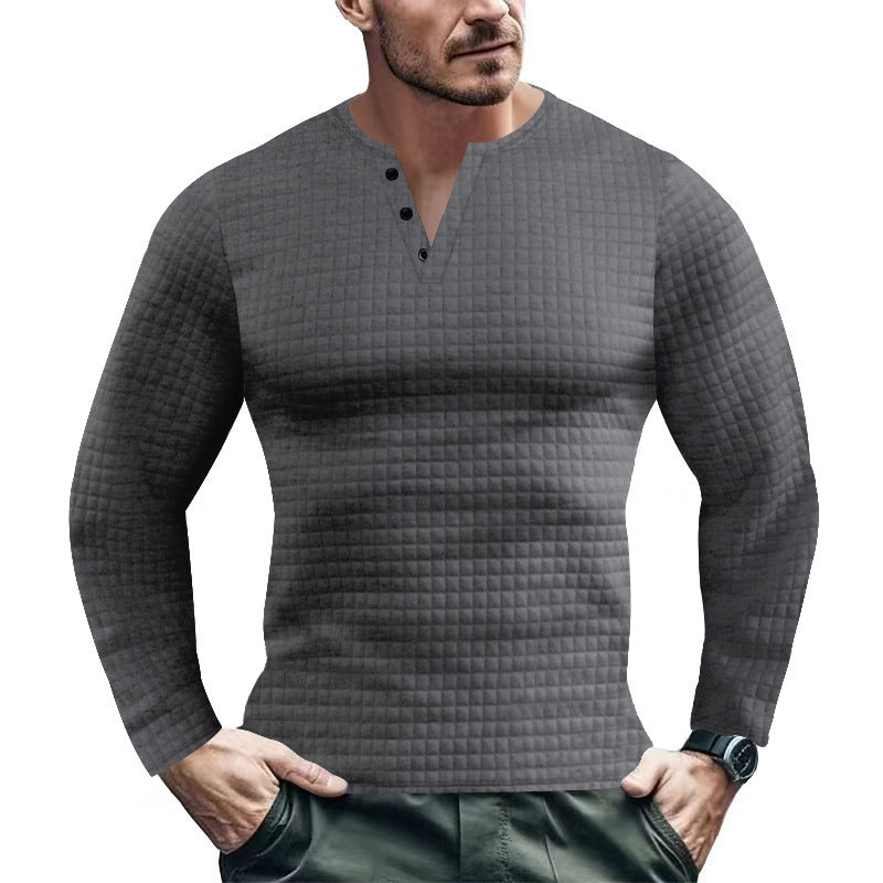 Herren Langarmshirt mit strukturiertem Design und modischem Knopfverschluss Heidi-Mode