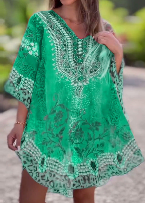 Damen Kaftan mit elegantem V-Ausschnitt und funkelndem Print Heidi-Mode