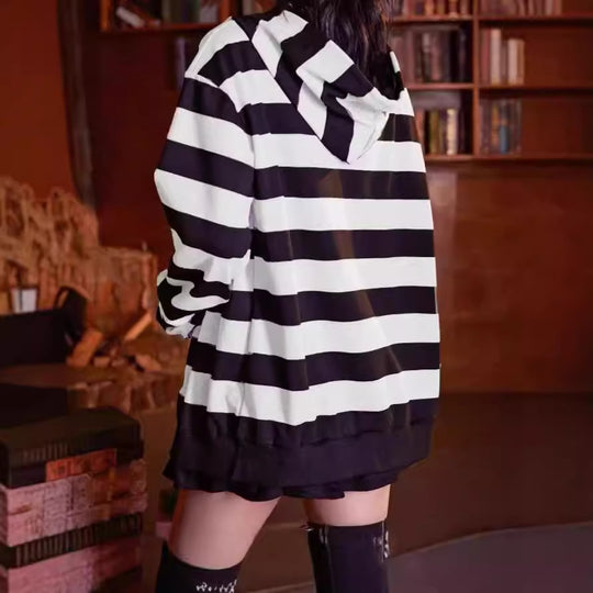 Damen Streifen-Hoodie mit Reißverschluss und lässigem Schnitt Heidi-Mode