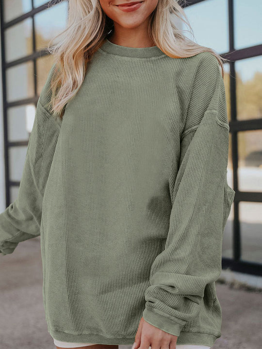Damen Bequemer Oversized Pullover aus geripptem Material Heidi-Mode