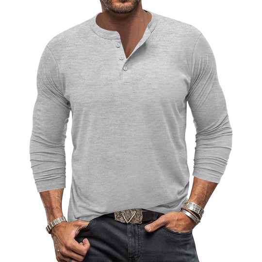 Herren Langarm-Henley-Shirt mit praktischem Knopfdesign Heidi-Mode