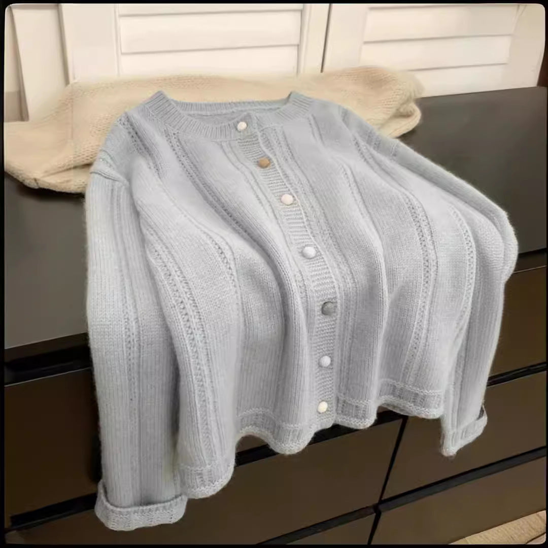 Damen Grobstrick-Cardigan mit geschmackvollem Knopfverschluss und weiten Ärmeln Heidi-Mode
