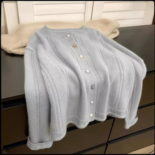 Damen Grobstrick-Cardigan mit geschmackvollem Knopfverschluss und weiten Ärmeln Heidi-Mode