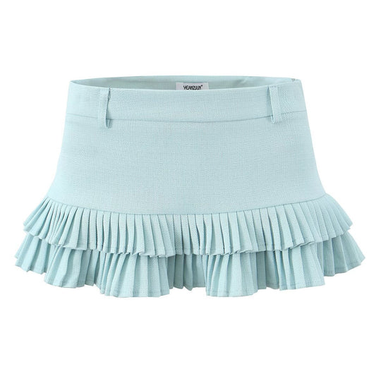 Heidi-Mode | Gestreiftes Kurzarm-T-Shirt Faltenrock mit niedrigem Bund Set