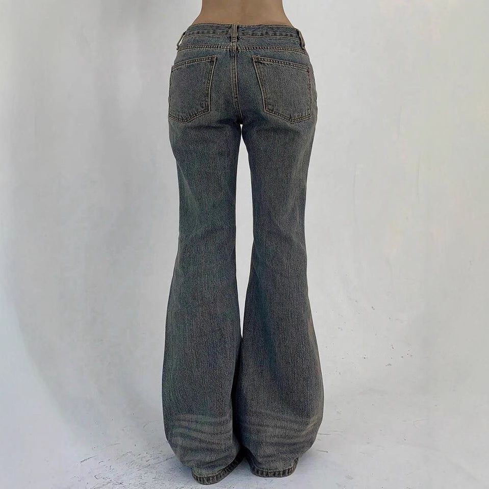 Damen Hochtaillierte Flared Jeans im Vintage-Look mit ausgestelltem Bein Heidi-Mode