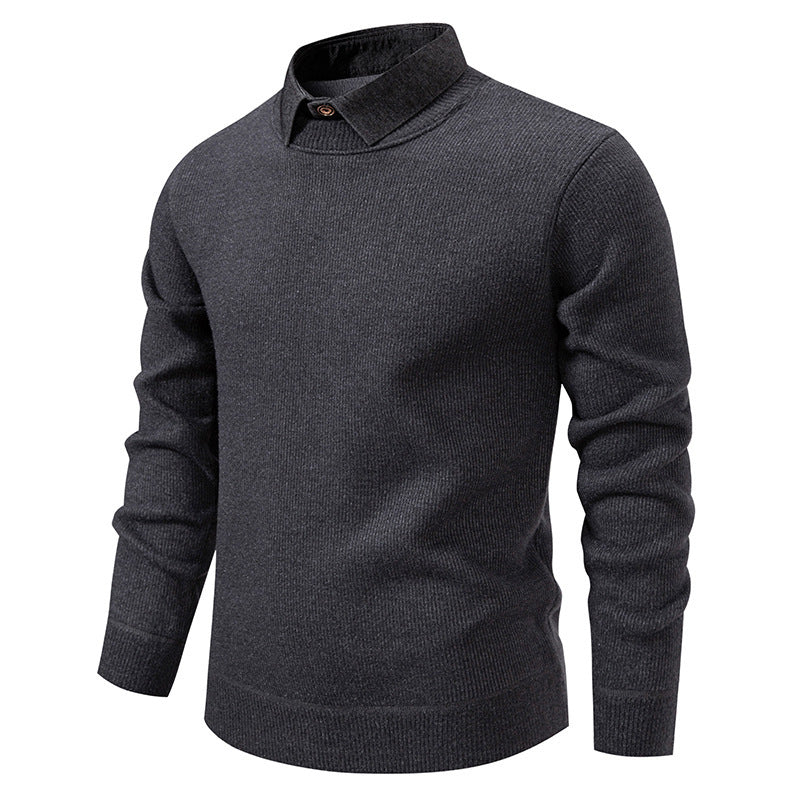 Herren Feinstrickpullover mit modernem Kragen-Design Heidi-Mode