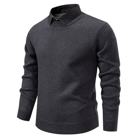Herren Feinstrickpullover mit modernem Kragen-Design Heidi-Mode