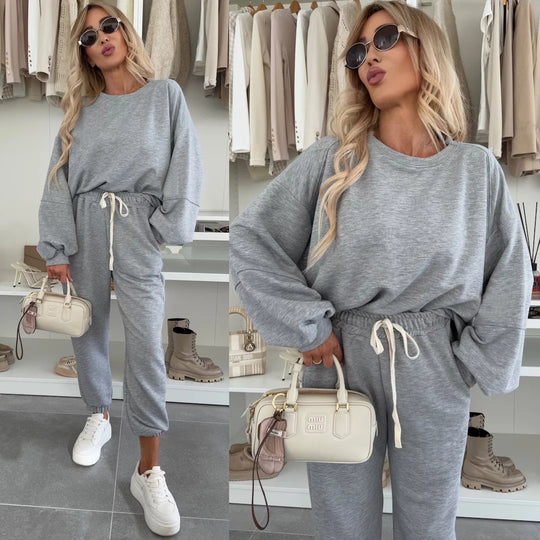 Damen modisches und bequemes Loungewear-Set mit Taillenkordel Heidi-Mode