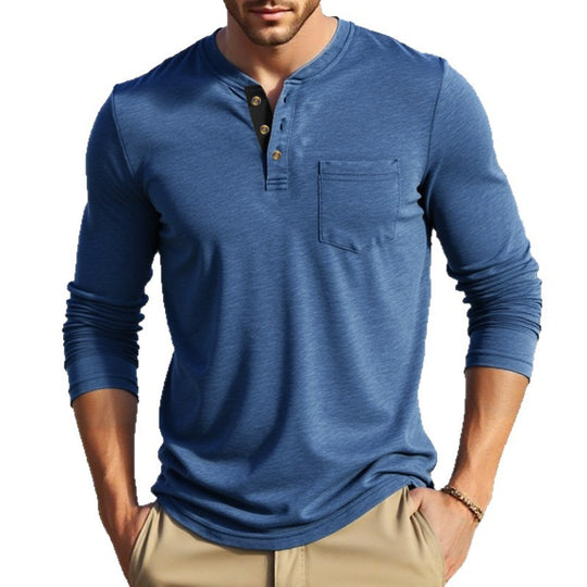 Herren Langarm-Henley-Shirt mit Knopfleiste und eleganten Akzenten Heidi-Mode