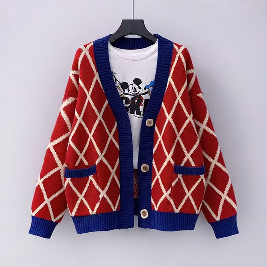 Damen Grobstrickcardigan mit Karomuster Heidi-Mode