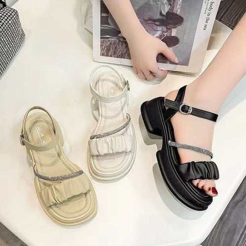 Damen Sandalen mit raffiniertem Rüschendesign und modischem Blockabsatz Heidi-Mode
