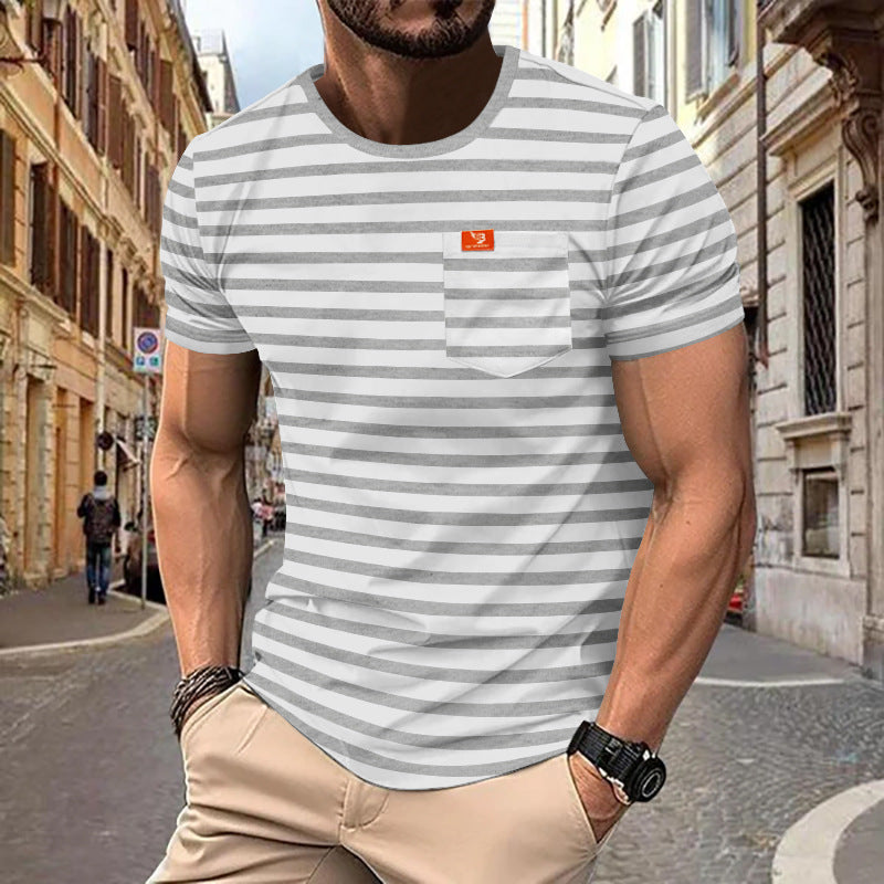Herren gemustertes T-Shirt mit Brusttasche Heidi-Mode