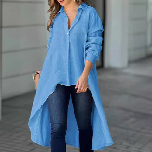 Damen Lässige Langarmbluse mit asymmetrischem Schnitt und Knopfdetails Heidi-Mode