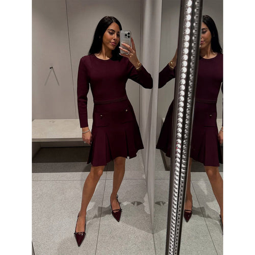 Damen Strickkleid mit dekorativen Knopfdetails und praktischen Taschen Heidi-Mode