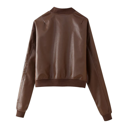 Damen Bikerjacke aus hochwertigem Kunstleder mit praktischen Taschen und elastischem Bündchen Heidi-Mode