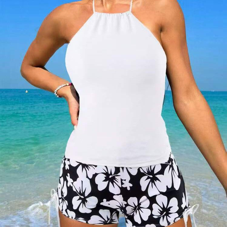 Damen Tankini mit verspieltem Blütenmuster und anpassbaren Trägern Heidi-Mode