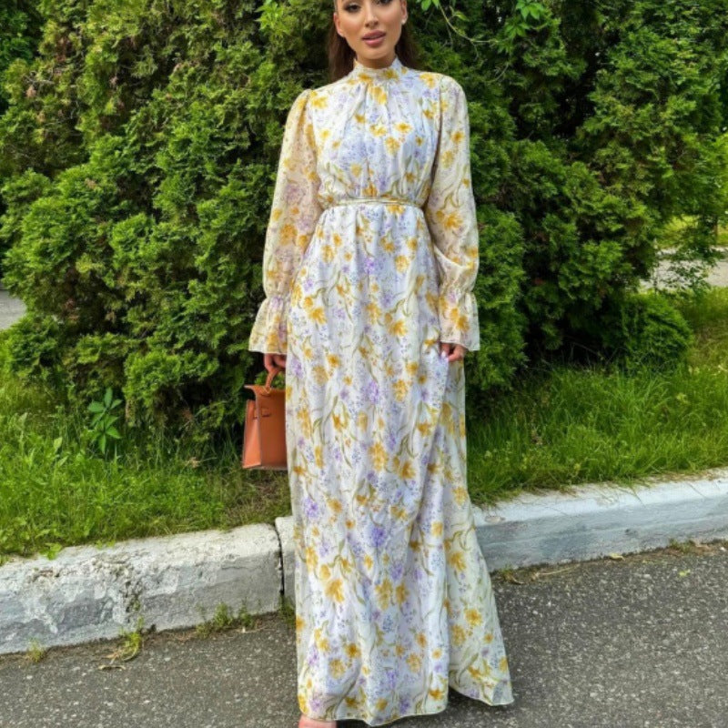 Damen Maxikleid mit elegantem Blumenmuster und Rüschendetails Heidi-Mode