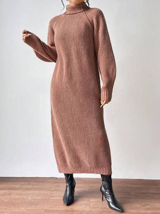 Damen Strickkleid mit hohem Kragen und weiten Ärmeln Heidi-Mode