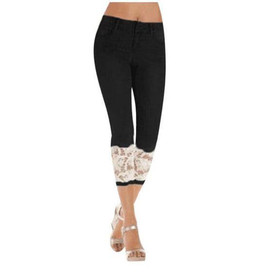 Damen Jeanshose mit Spitzenverzierung und figurbetontem Schnitt Heidi-Mode