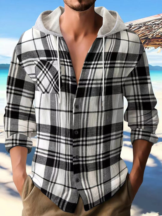 Herren Flanellhemd mit abnehmbarem Kapuzenkragen und kariertem Muster Heidi-Mode