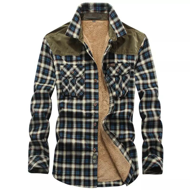 Herren warme Flanellhemdjacke mit gefütterten Taschen Heidi-Mode