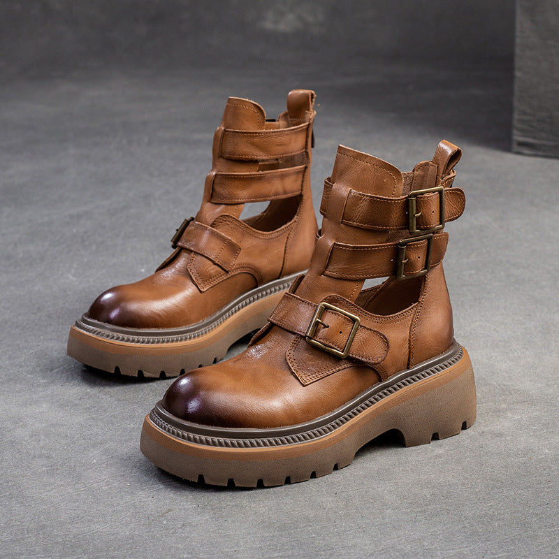 Damen Chunky Biker-Stiefel mit verstellbaren Riemen und robustem Sohlenprofil Heidi-Mode