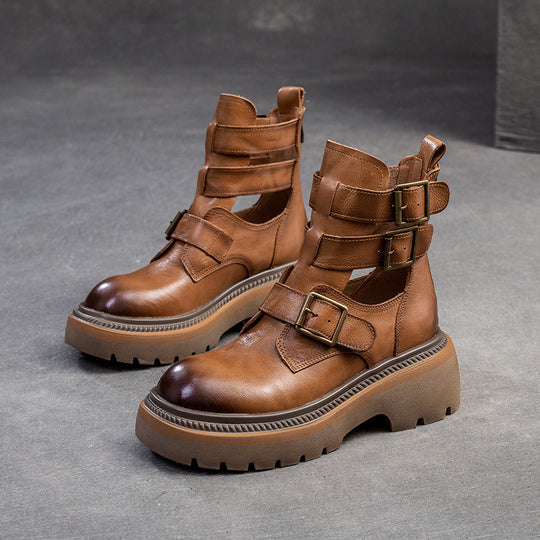 Damen Chunky Biker-Stiefel mit verstellbaren Riemen und robustem Sohlenprofil Heidi-Mode