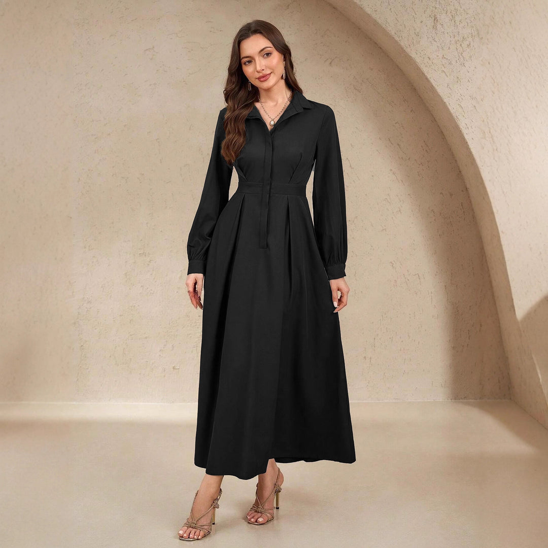 Damen Elegantes Hemdblusenkleid mit schwingendem Rock und praktischen Taschen Heidi-Mode