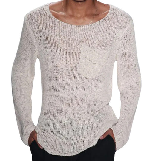 Herren lässiger Pullover mit offener Maschenstruktur und Brusttasche Heidi-Mode