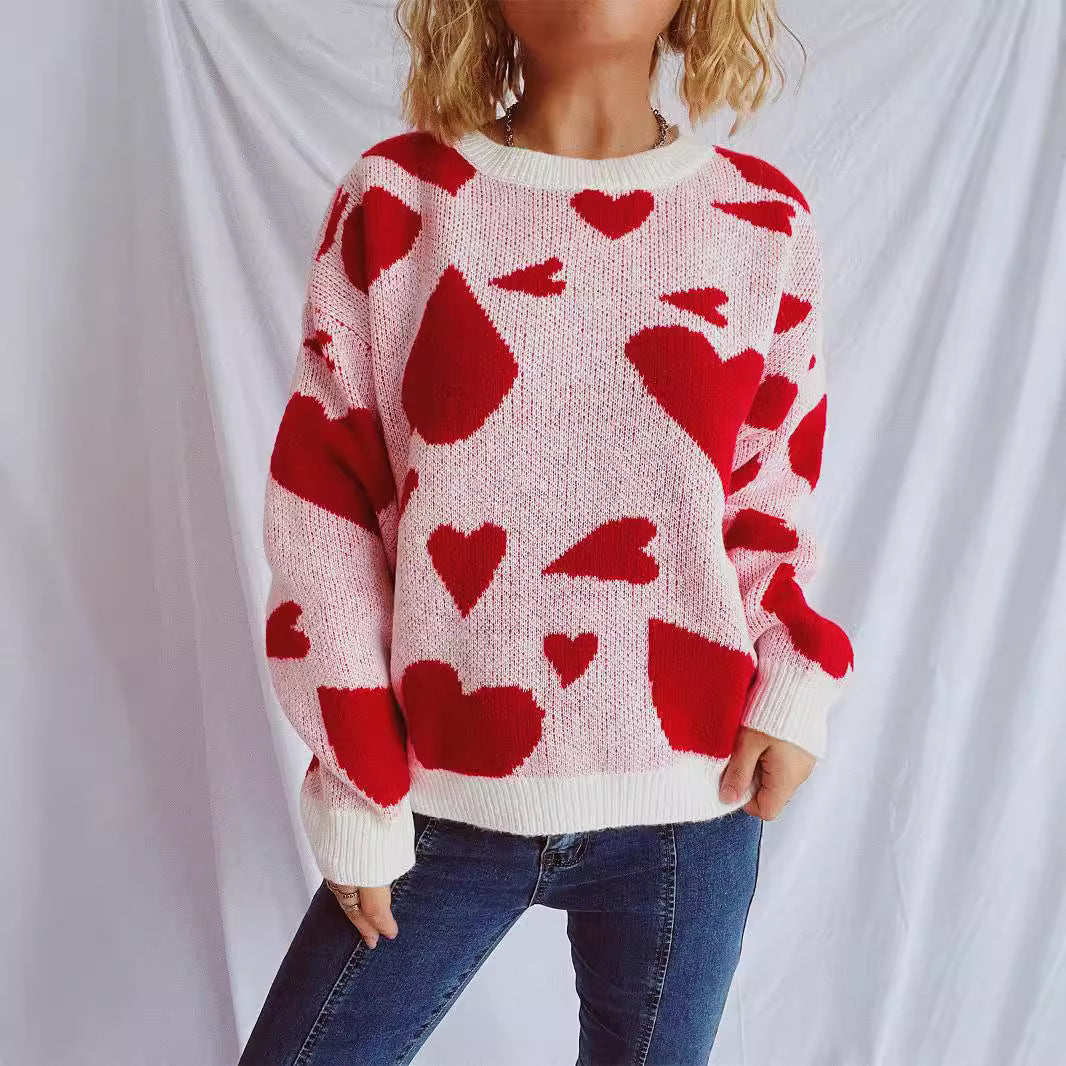 Damen oversized Pullover mit Herzmotiv Heidi-Mode