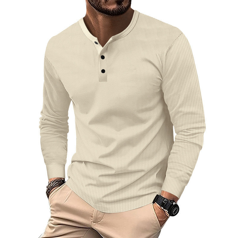 Herren Langarm-Henley-Shirt aus atmungsaktivem Strukturstoff Heidi-Mode