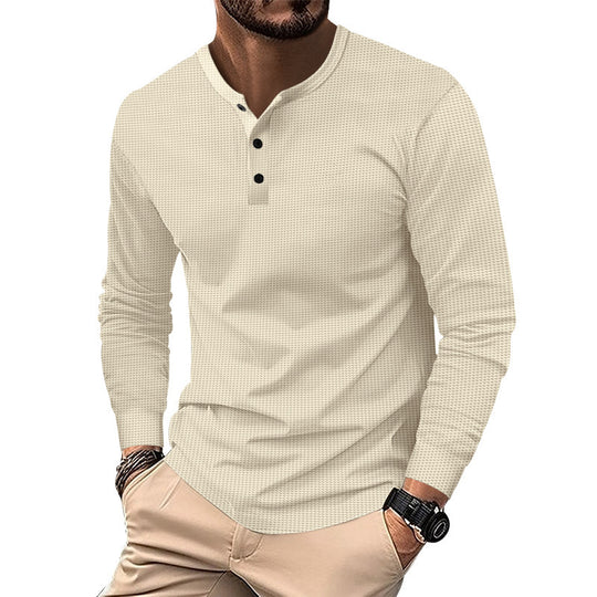 Herren Langarm-Henley-Shirt aus atmungsaktivem Strukturstoff Heidi-Mode