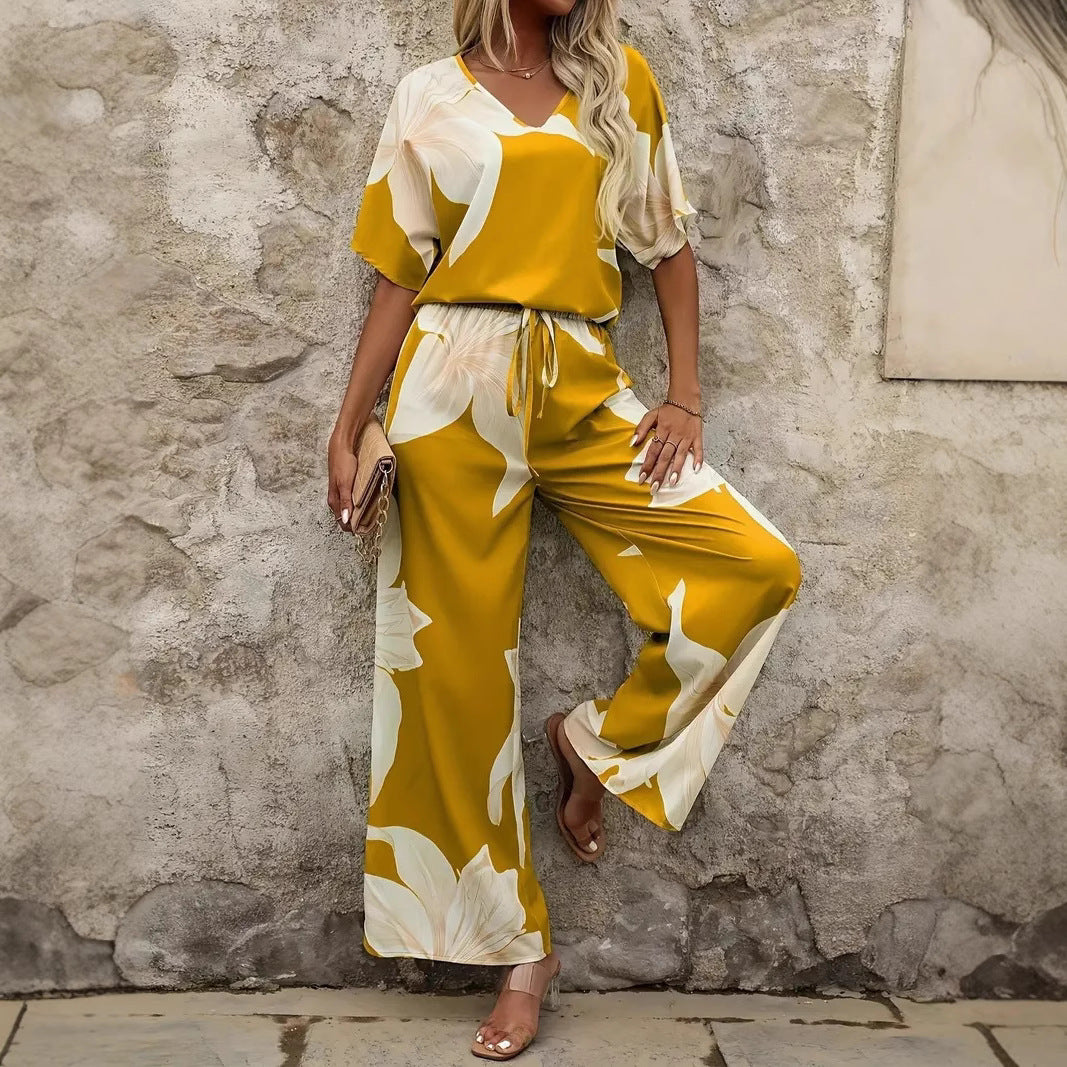 Damen Eleganter Jumpsuit mit floralen Mustern und weitem Bein Heidi-Mode