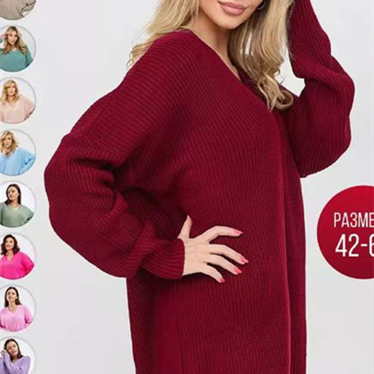 Damen Pullover mit V-Ausschnitt und lockerer Passform Heidi-Mode