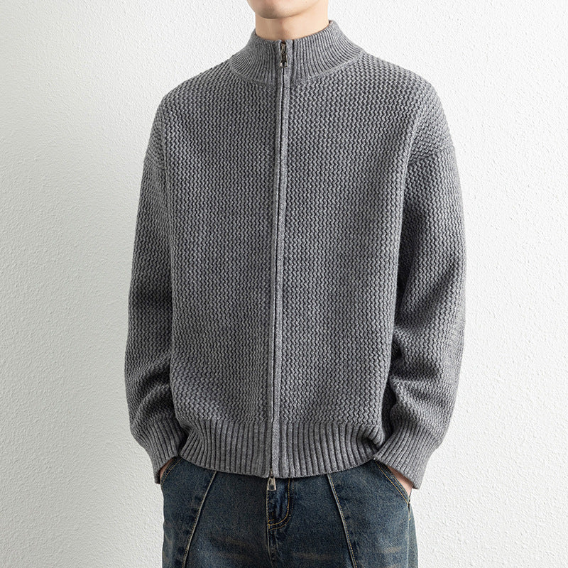 Herren Strickjacke mit hohem Kragen und praktischen Reißverschluss Heidi-Mode