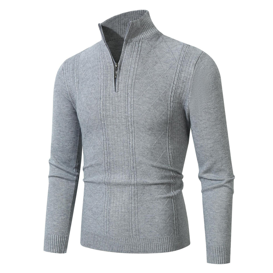 Herren Strickpullover mit hochabschließendem Reißverschluss und modernem Zopfmuster Heidi-Mode