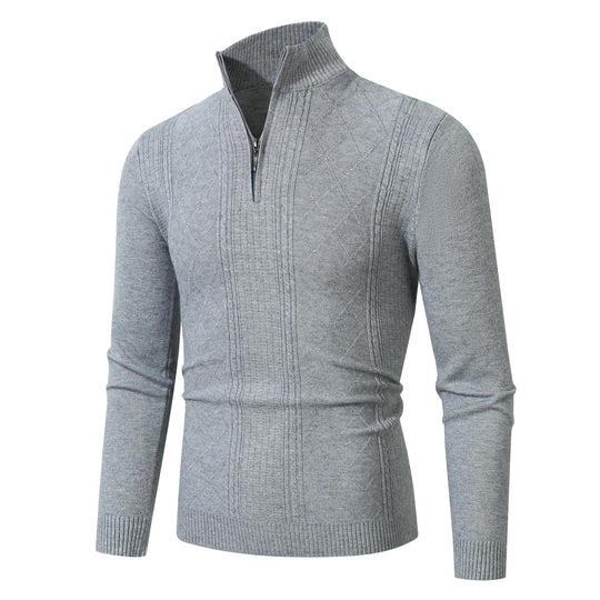 Herren Strickpullover mit hochabschließendem Reißverschluss und modernem Zopfmuster Heidi-Mode