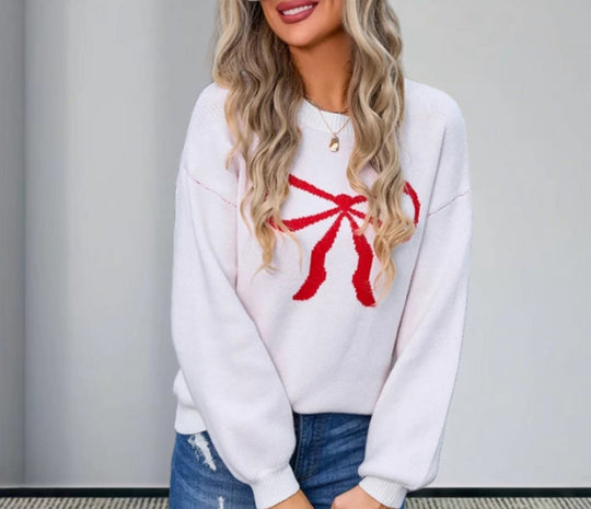 Damen Strickpullover mit charmantem Schleifenmotiv und modischen Details Heidi-Mode