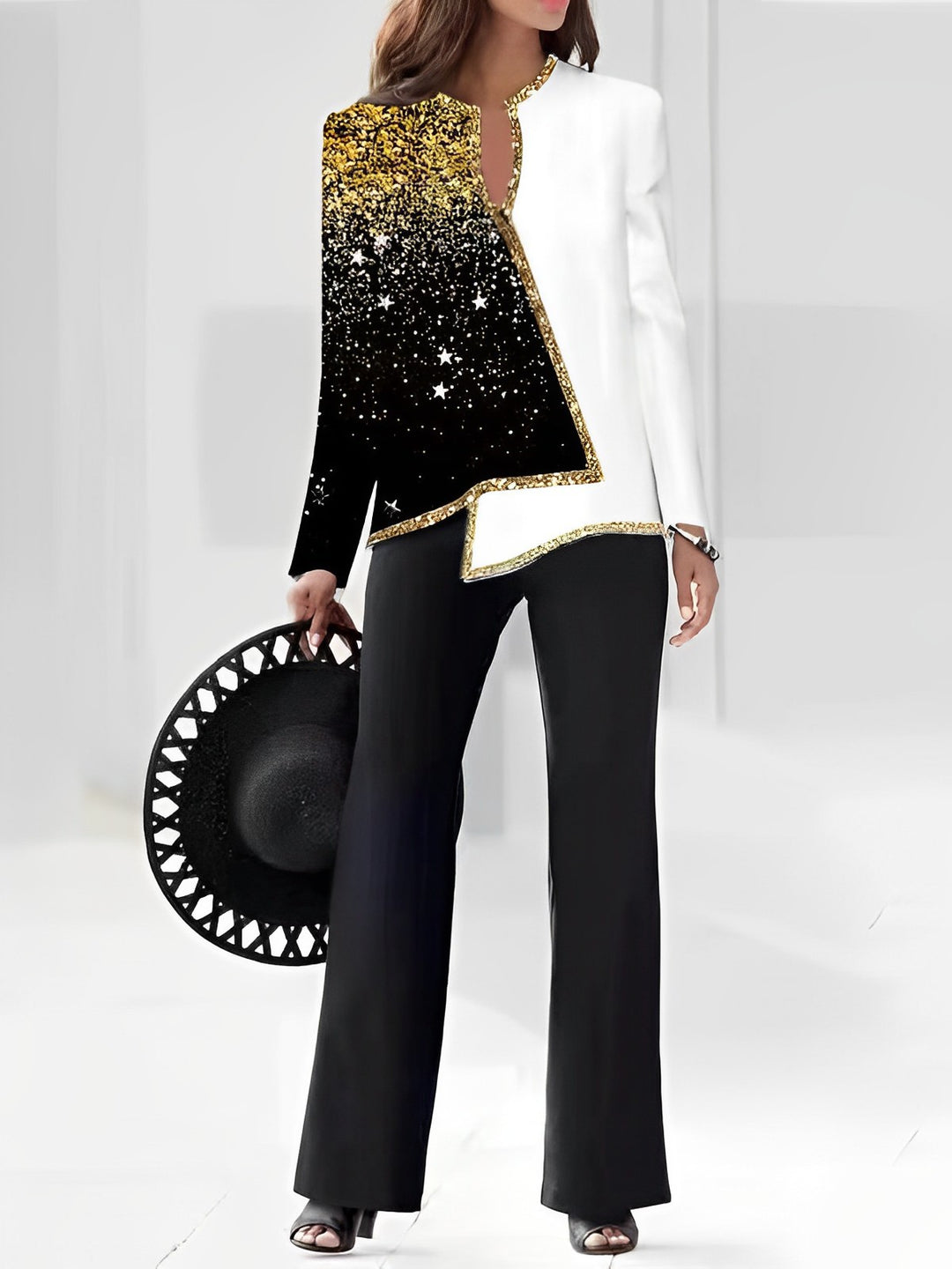 Damen Elegante Statement-Jacke mit asymmetrischem Schnitt und funkelnden Details Heidi-Mode