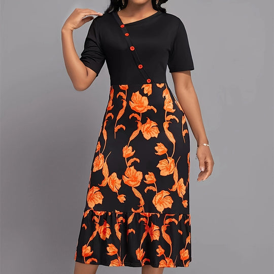 Damen Elegantes Kleid mit floralem Muster und Knopfdetails Heidi-Mode