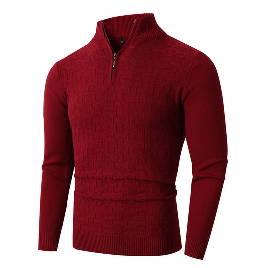 Herren Strickpullover mit modernem Zopfmuster und Halbreißverschluss Heidi-Mode