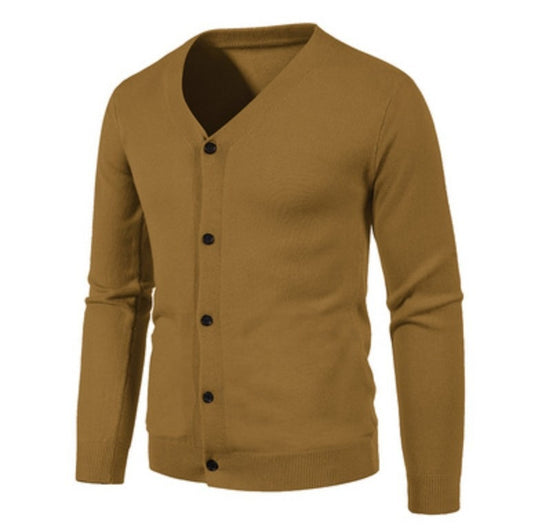 Herren stilvolle Strickjacke mit tiefem V-Ausschnitt und Knopfleiste Heidi-Mode